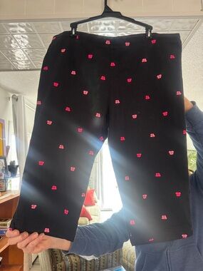 White Stag Black Capri Pants Pink Red Embroidered Butterfly Plus 18 60s Mod
